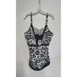 Gitano Plus Size NWT Tank Top 22/24 W Beaded Black White Boho Paisley Vintage